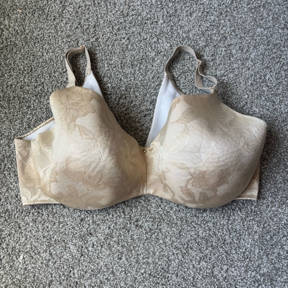 Cacique Tan Floral Lace Lightly Line Balconette Bra Adjustable Straps 42F